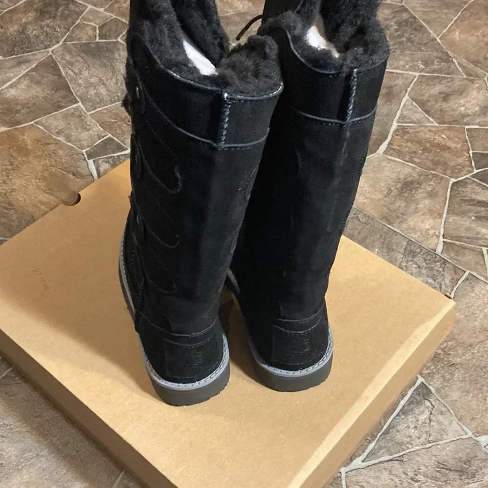 New in Box Aussie Merino Tasman Black Suede & Wool Boots Sz 4